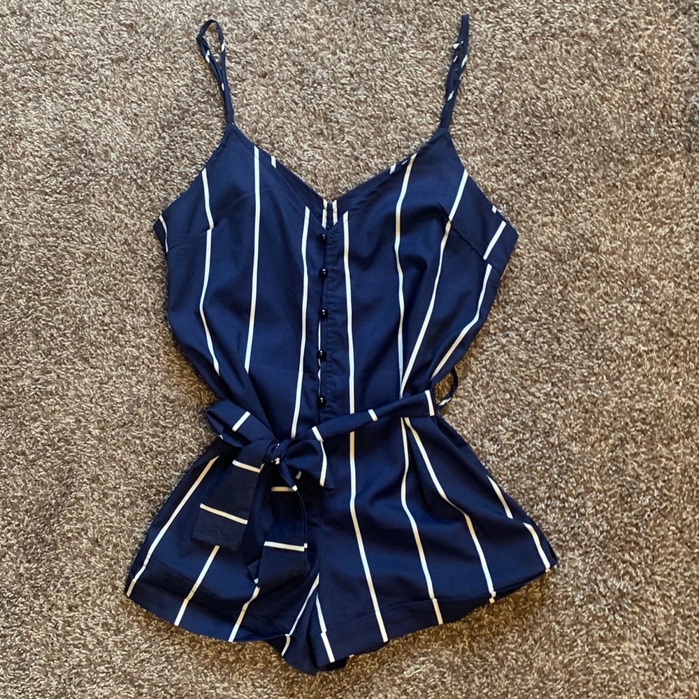 Zaful blue striped romper size medium